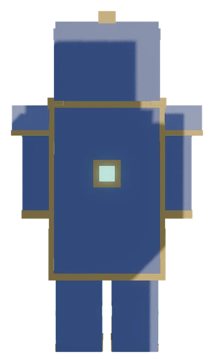 The Founder Cape from behind: navy with a gold border and a glowing emblem