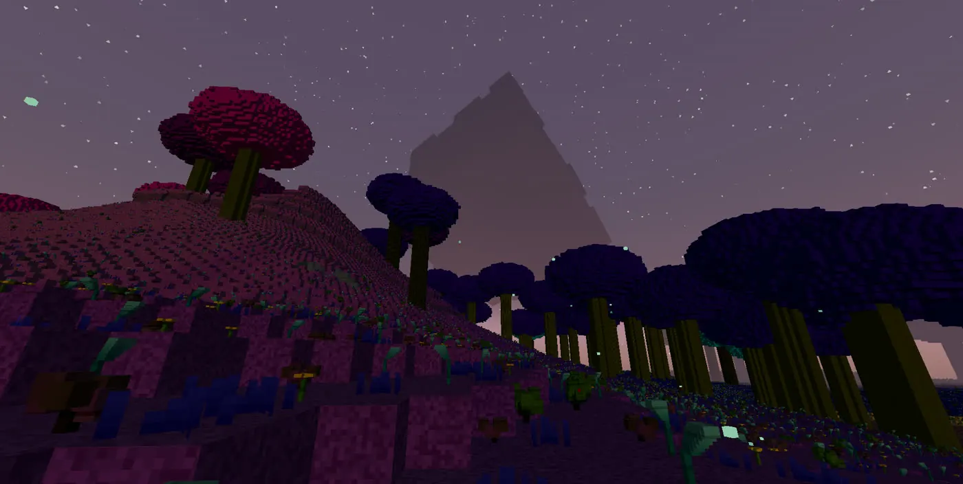 A purple forest under the stars